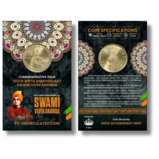 Rs 5 Coin 150th Birth Anniversary Of Swami Vivekananda Gem Unc Condition With Beautiful Coin Card