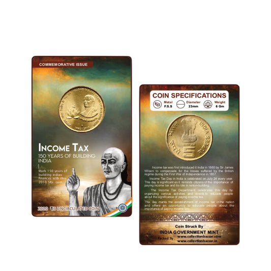 Rs 5 Coin Income Tax 150 Years Of Building India Gem UNC Condition With Beautiful Coin Card