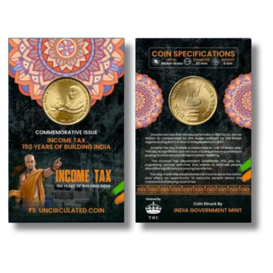 Rs 5 Coin Income Tax 150 Years Of Building India Gem UNC Condition With Beautiful Coin Card