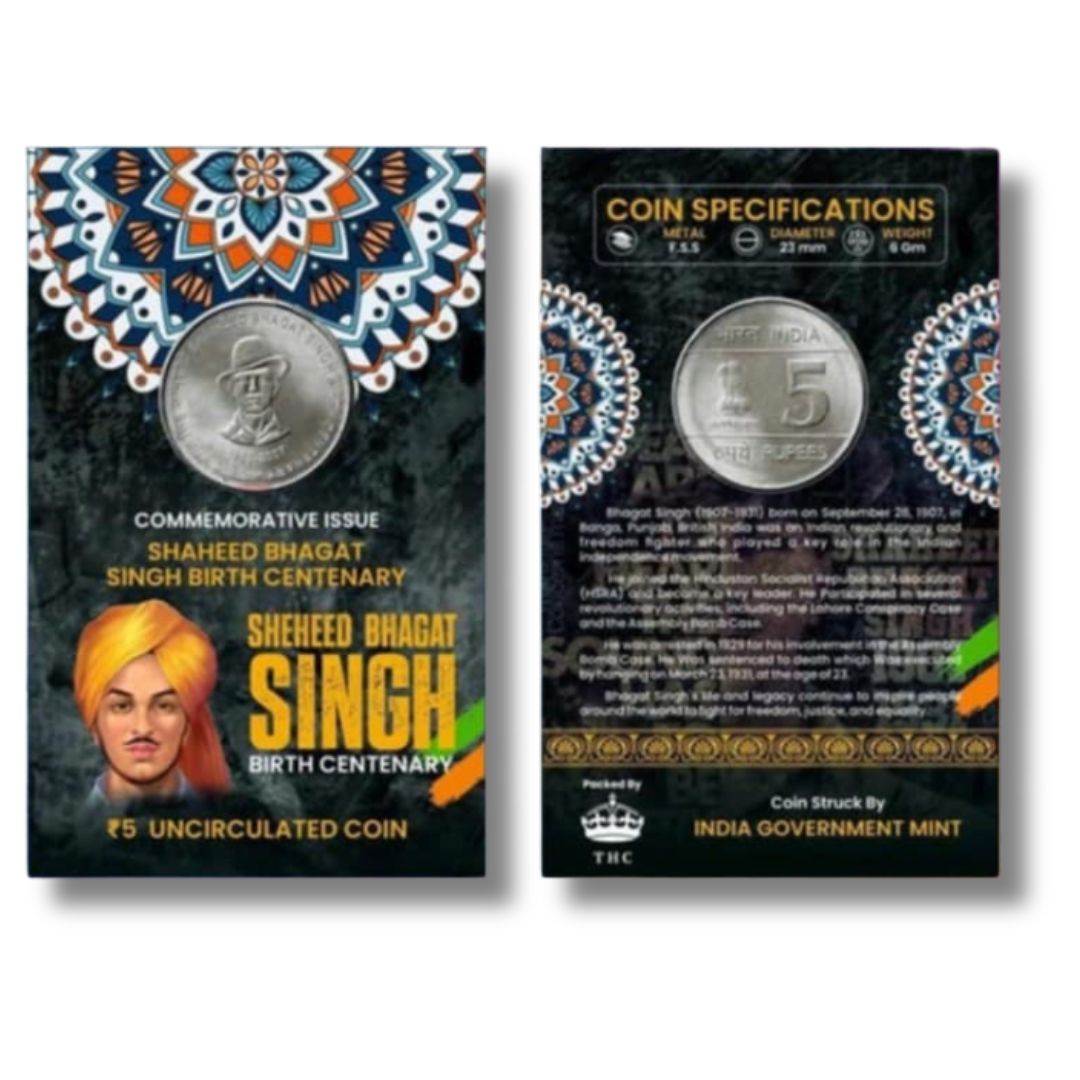 Rs 5 Coin Shaheed Bhagat Singh Birth Century Gem UNC Condition With Beautiful Coin Card