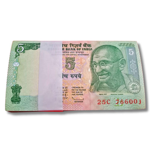Rs 5 Gandhi Issue Serial Packet – 25C Prefix | Holy 786 Number Series (786001–786100) | Governor Subbarao | GEM UNC Condition | 100 Notes