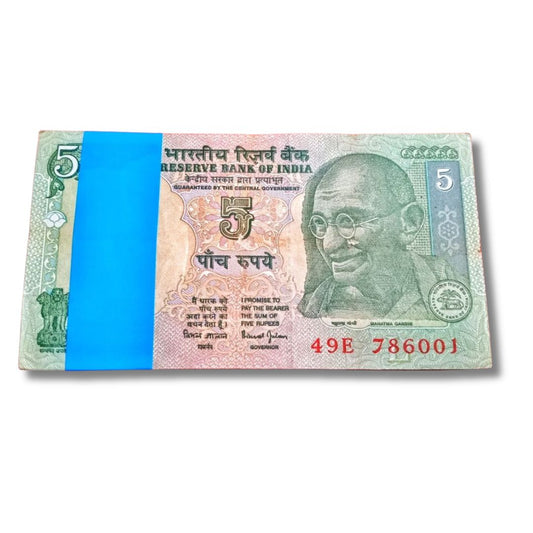 Rs 5 Gandhi Issue Serial Packet – 49E Prefix | Holy 786 Number Series (786001–786100) | Governor Bimal Jalan | GEM UNC Condition | 100 Notes