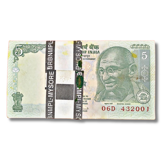 Rs 5 Old Note Packet – Prefix 06D Serial 432001 | Reverse Ladder 1234