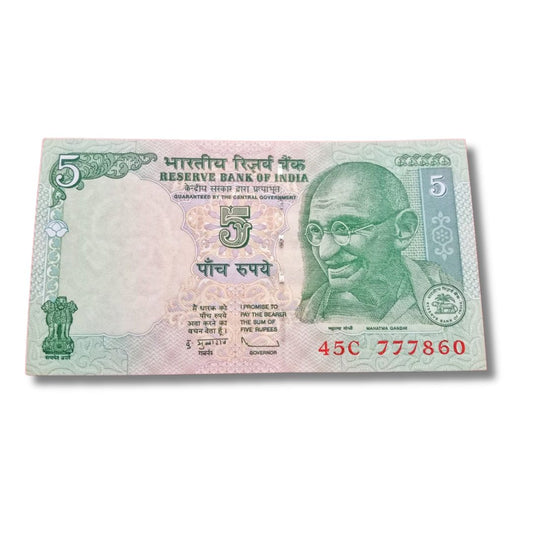 Rs 5 Old Tractor Issue – Super Fancy 777860 & Jumbled Ladder 345678 | 45C Prefix | Governor Subbarao | GEM UNC