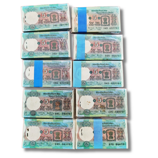 Rs 5 Tractor note, 786 ending currency, Bismillah note, Islamic number note, fancy note set, UNC note packets, mixed governor notes, rare Rs 5 currency
