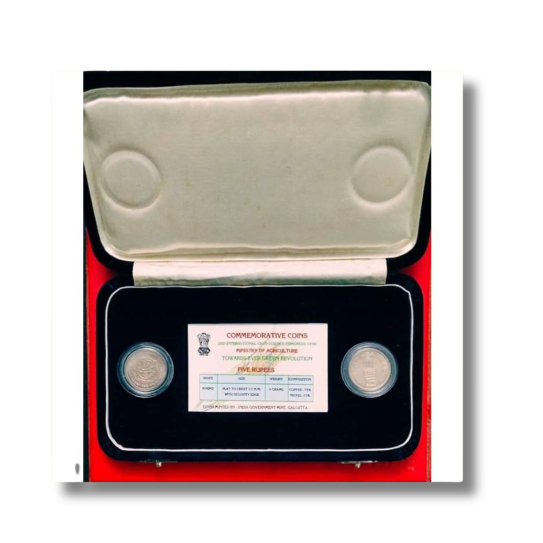 Rs 5 commemorative coin, crop science congress coin, 1996 rare coin, copper-nickel coin, UNC Indian coin, Indian agriculture coin, rare ₹5 coin, numismatic collection, uncirculated commemorative coin