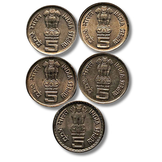Rs 5 Comrative Coin 5 Pis Excellent Condition Mother Health .Ilo.K.Kamraj Food And Agriculture.50Th Anniversary Organic