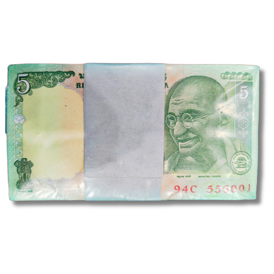 Rs 5 old note 10 rim packets 94C prefix 556001 with 556677 ladder number UNC