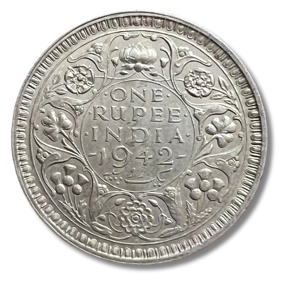 1942 – 1 Rupee Silver Coin | George VI King Emperor | British India | Excellent Condition