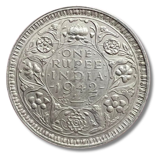 1942 – 1 Rupee Silver Coin | George VI King Emperor | British India | Excellent Condition