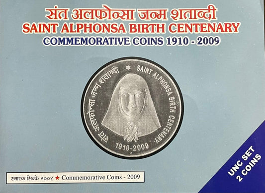 Saint Alphonsa coin, ₹100 commemorative coin, ₹5 UNC coin, birth centenary coins, India Mint coin set, religious coin India, Christian saints collectible, rare Indian coins
