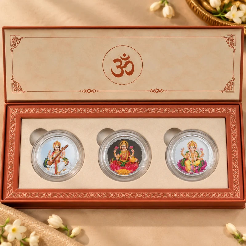 Saraswati Lakshmi Ganesh 3 Coins Silver Pure 3Gm Silver