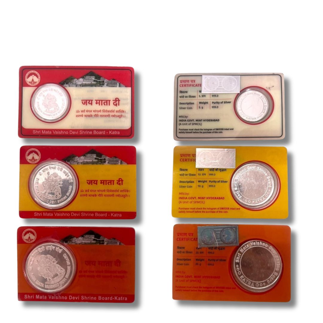 Shri Mata Vaishno Devi Silver Coin Set – 5g, 10g, 20g | Govt of India | Limited Edition

