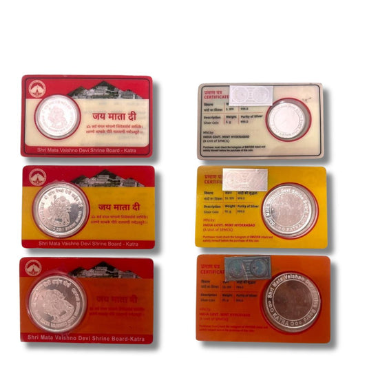 Shri Mata Vaishno Devi Silver Coin Set – 5g, 10g, 20g | Govt of India | Limited Edition

