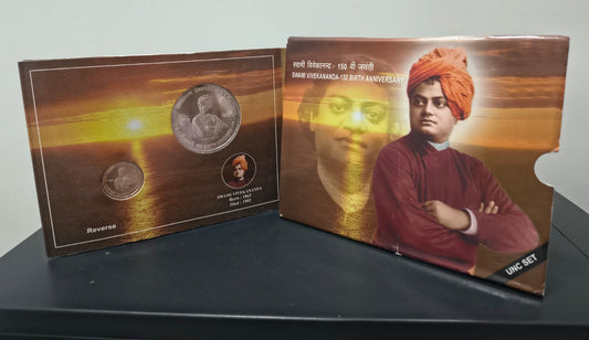 Swami Vivekananda -150 Birth Anniversary 2 Coins - ₹150 and ₹5 ( Proof Set) - Collection Bazzar