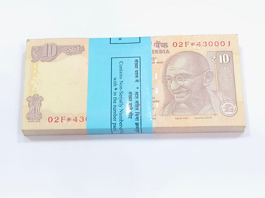 Rare ₹10 star note packet with serial number 430001✱, RBI replacement issue 100 UNC notes full bundle