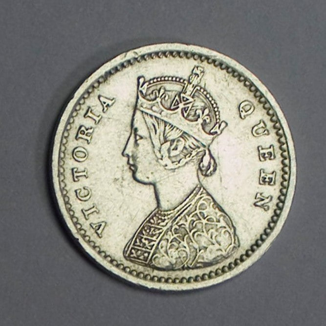 Two Annas Silver Coin 1874 Victoria Queen Rare Collectible Item - Collection Bazzar