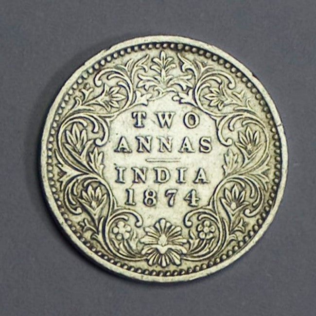Two Annas Silver Coin 1874 Victoria Queen Rare Collectible Item - Collection Bazzar