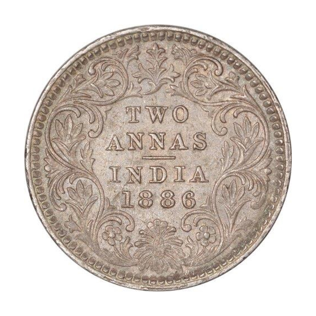 Two Annas Silver Coin 1886 Victoria Empress 2 Anna Rare Item - Collection Bazzar