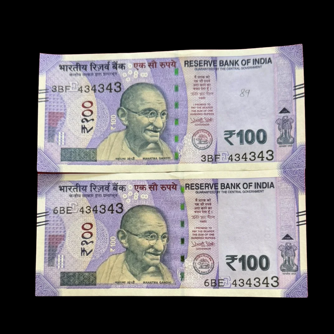 Rs 100 Note 434343 Set Of 2 Tripling No Fancy Rare Collectible