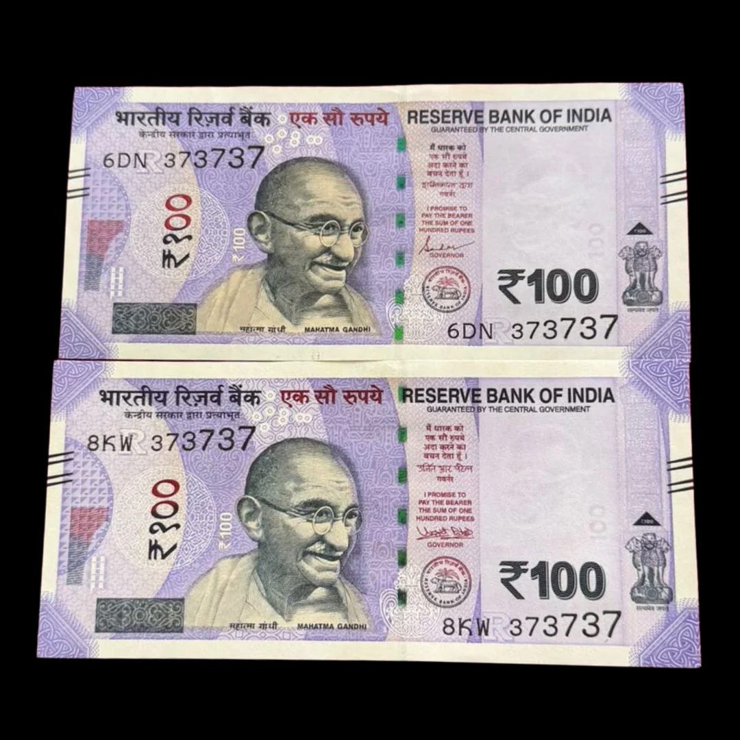 Rs 100 Note 373737 Set Of 2 Tripling No Fancy Rare Collectible