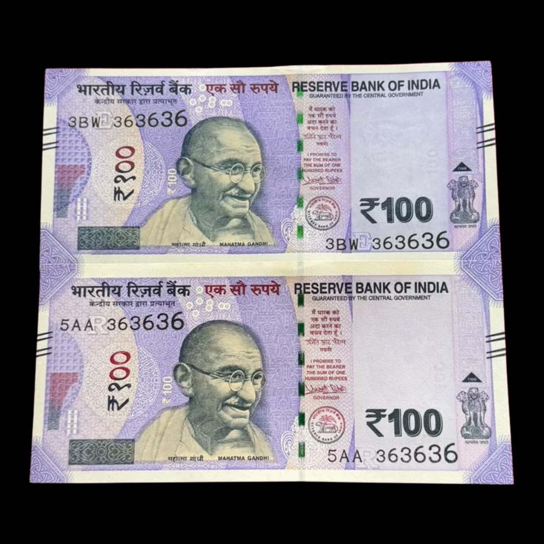 Rs 100 Note 363636 Set Of 2 Tripling No Fancy Rare Collectible