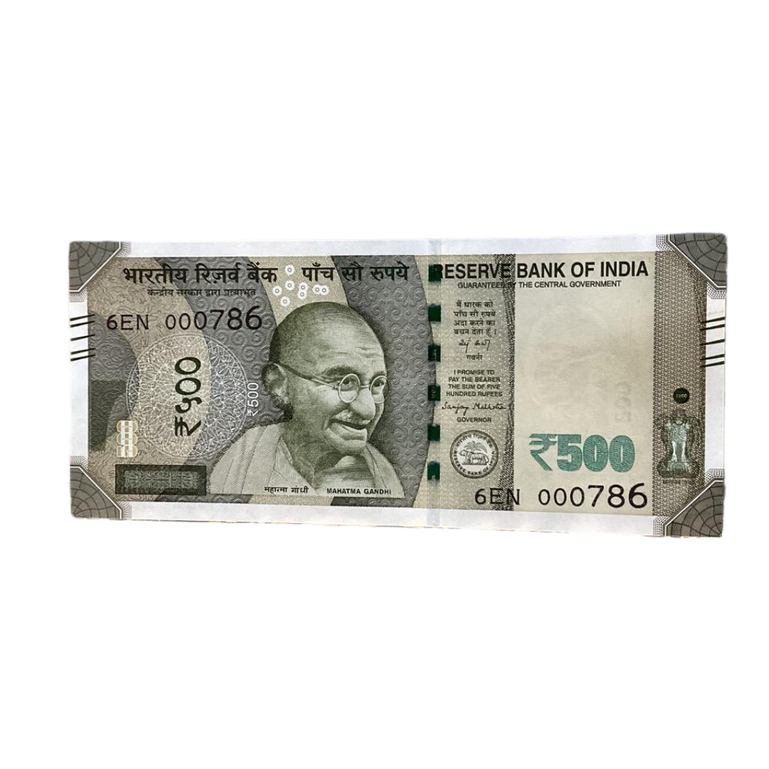 Rs 500 note 000786 holy bismillah number governor sanjay malhotra  rare collectible