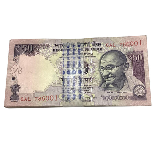 Rs 50 old Bismilla rahim number 786001-100 serial packet Rare unc