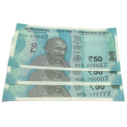 Rs 50 semi fancy number lot of 3 notes superb for collection low rate grab it