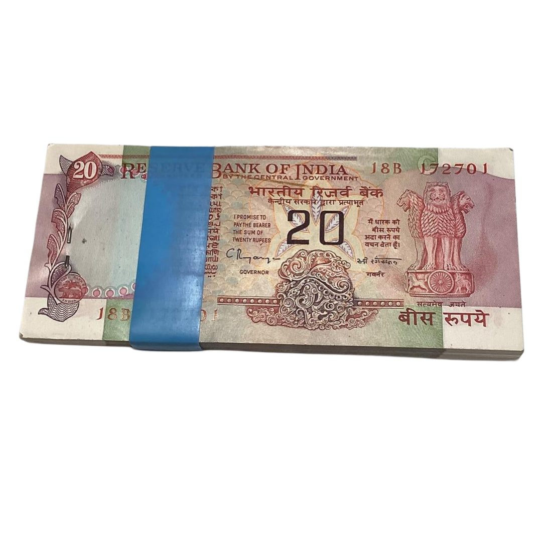 Rs 20 old konark issue serial packet 172701 C RANGRAJAN Sign Unc