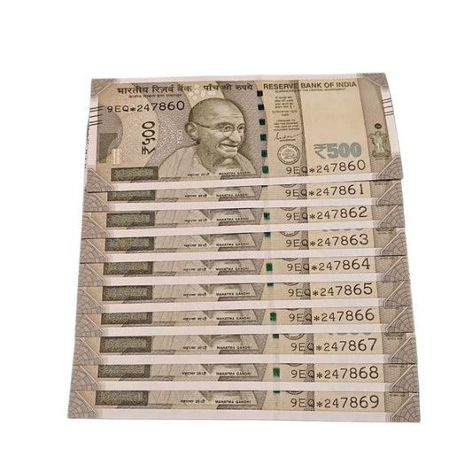 Rs 500 Note Set of 10 Star Note Serial 247860-247869 | Holy 786 Bismillah Number | Signed by Shaktikanta Das | Rare Collectible