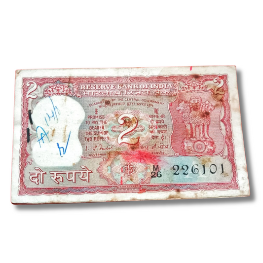 Rs 2 old tiger issue 226101 serial packet holy number 108 red tiger on back governor I G patel excellent condition