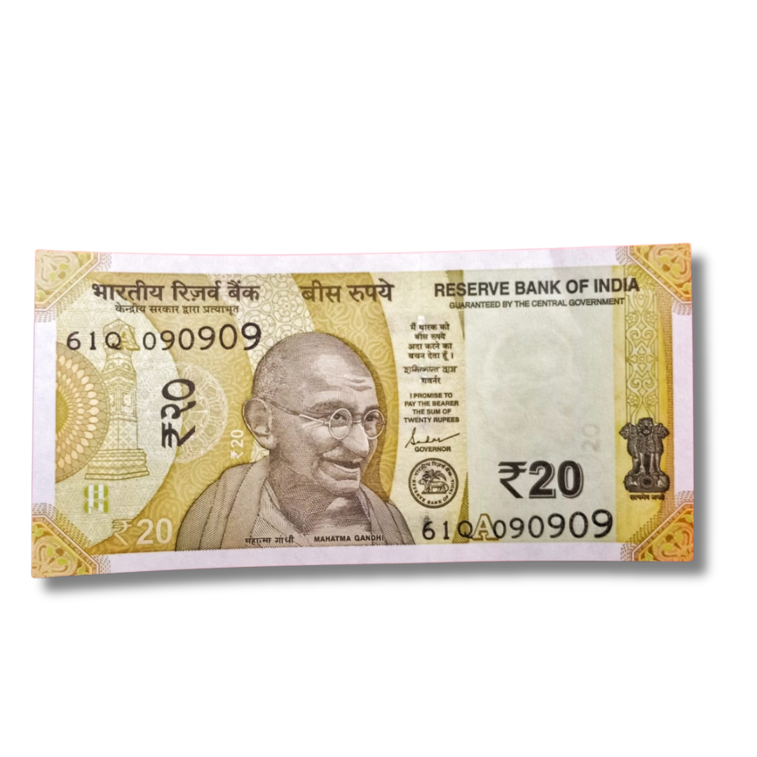 ₹20 Semi-Fancy Tripling Number Note – 090909 – Gem UNC Condition