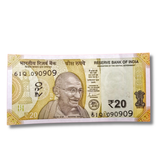 ₹20 Semi-Fancy Tripling Number Note – 090909 – Gem UNC Condition