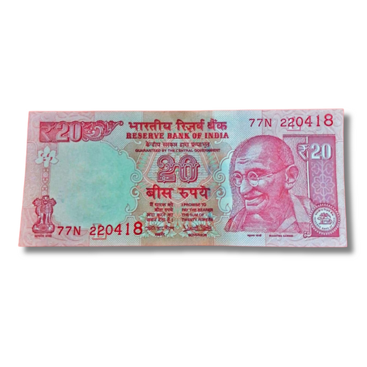 Rs 20 Old Telescopic Birthday 77 N Prefix  22.04.18  Governor Urjit Patel Excellent Condition