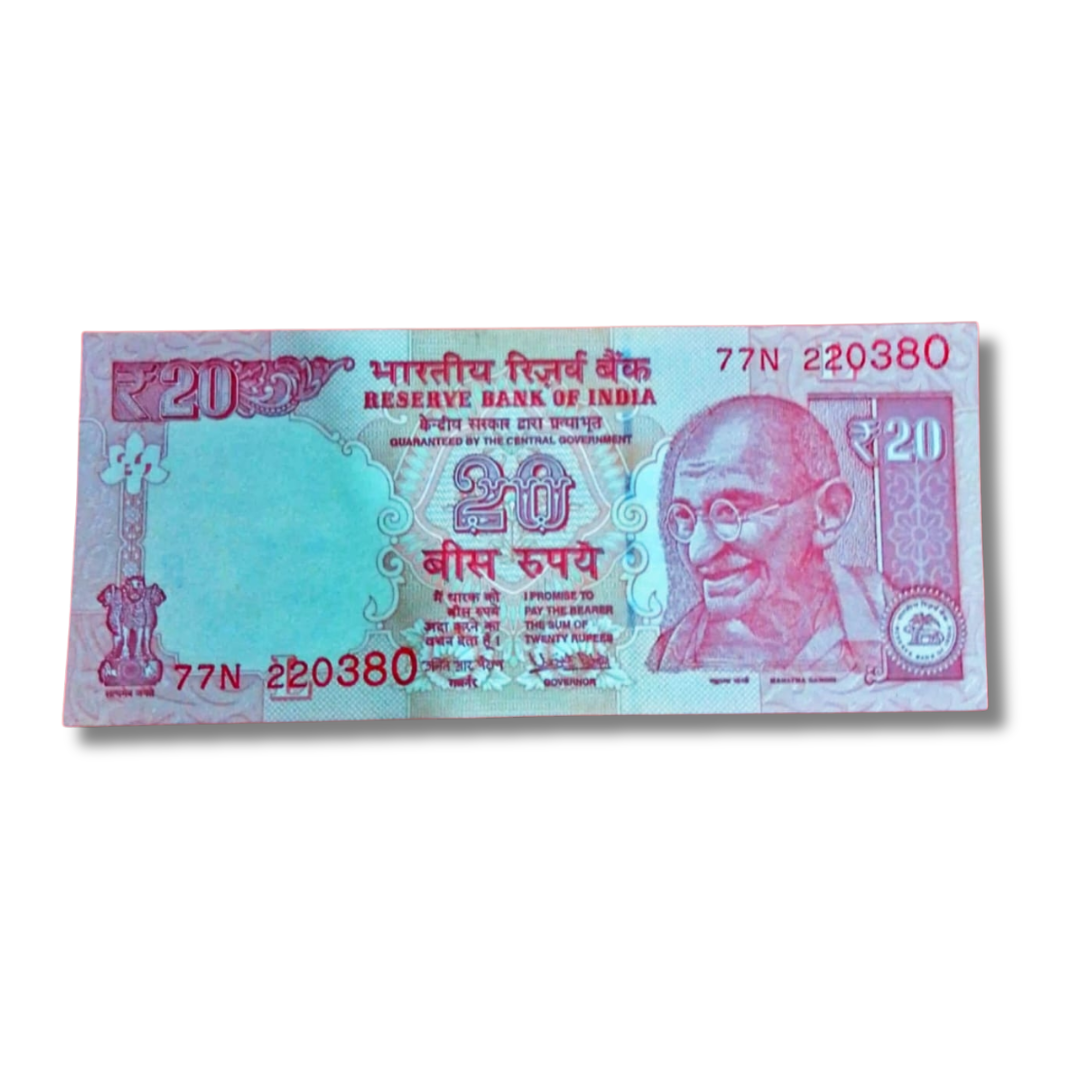 Rs 20 Old Telescopic Birthday 77 N Prefix  22.03.80 Governor Urjit Patel Excellent Condition
