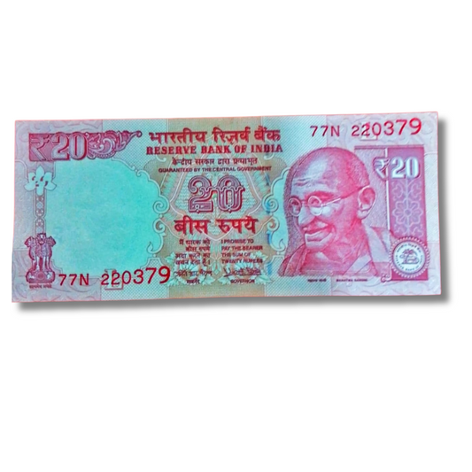 Rs 20 Old Telescopic Birthday 77 N Prefix  22.03.79  Governor Urjit Patel Excellent Condition