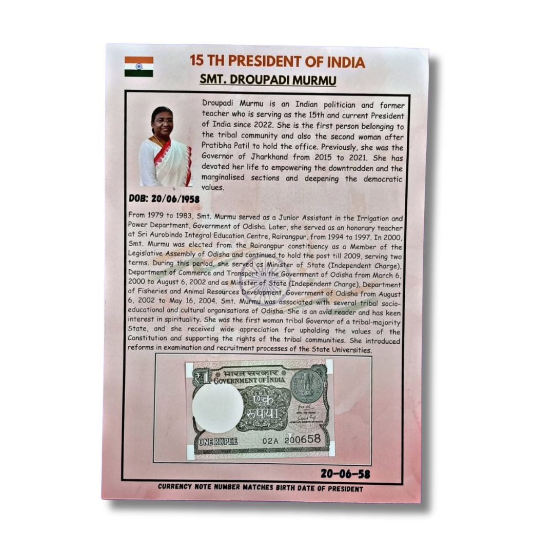 Rs 1 date of birth 20.06.58  president Droupadi Murmu of india excellent condition