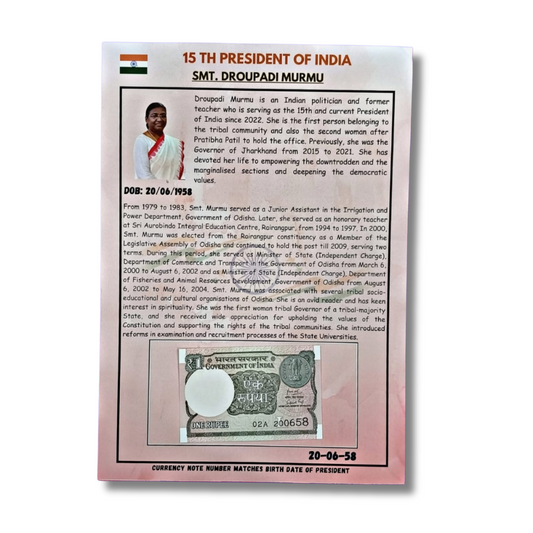 Rs 1 date of birth 20.06.58  president Droupadi Murmu of india excellent condition