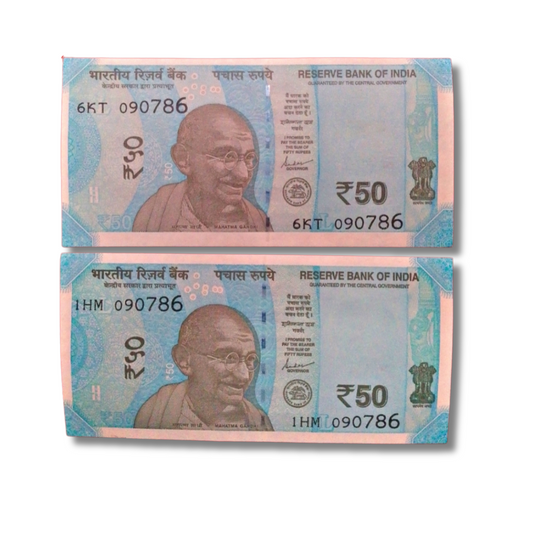 Rs 50 New Birthday 09.07.86 Plus Ending 786 Bismillah Holy Number Each Note 300 Governor Shakti Kant Das Excellent Condition