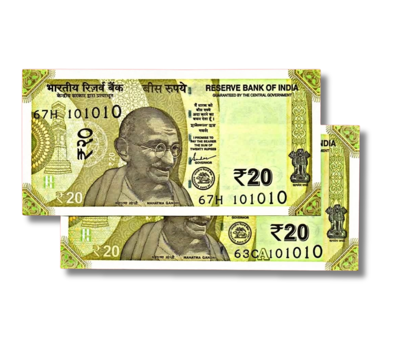 Rs 20 New Birthday Plus Tripling Number 10.10.10 Governor Shakti Kant Das 400 Each Note Excellent Condition