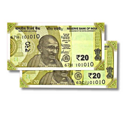 Rs 20 New Birthday Plus Tripling Number 10.10.10 Governor Shakti Kant Das 400 Each Note Excellent Condition