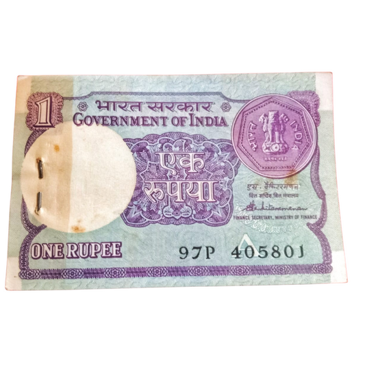 Rs 1 Small Coin Old Issue Serial Packet 405801 UNC S Venkatraman Sign
