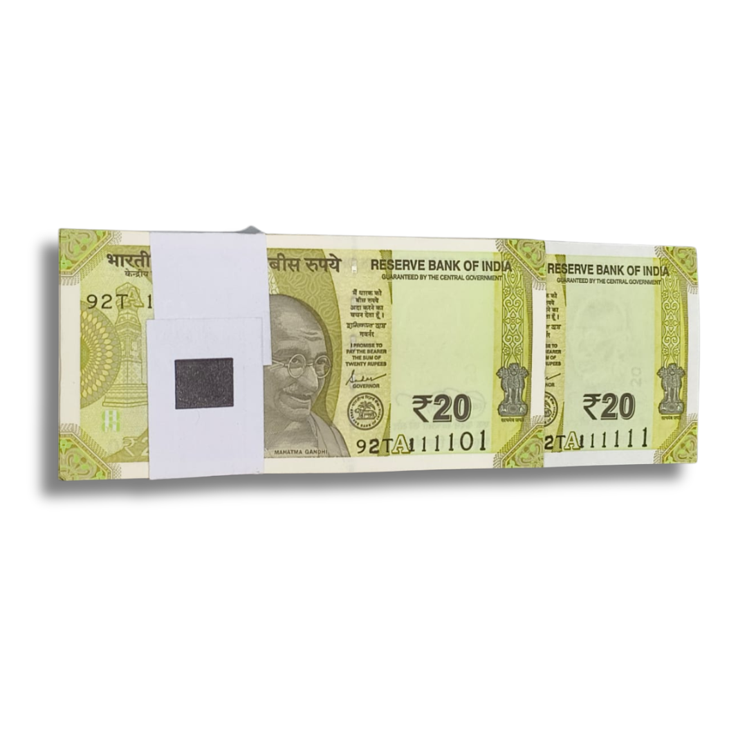 Rs 20 Note Super Fancy Note Packet 111101 with 111111 100 Notes