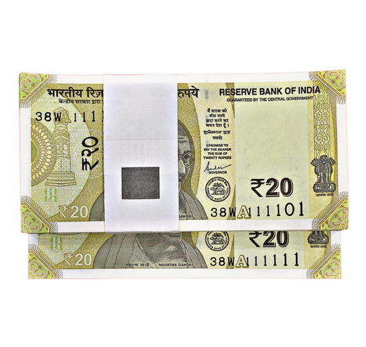 ₹20 Birthday/Fancy Note Packet – Prefix 38W | Serial 111101 + Super 111111