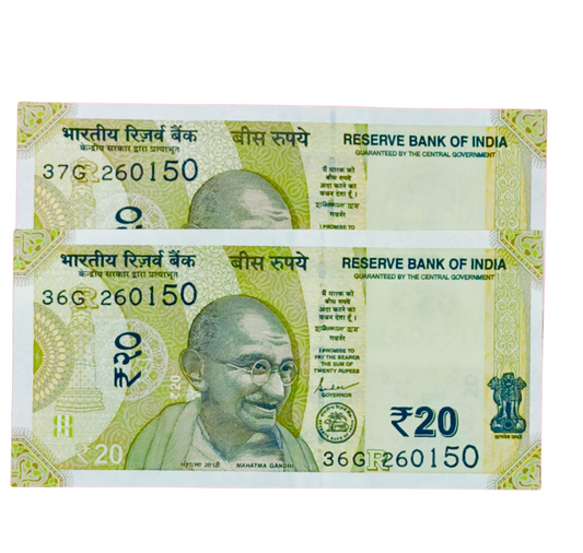 Rs 20 new 26.01.50 republic day each note 500 governor shakti kant das excellent condition