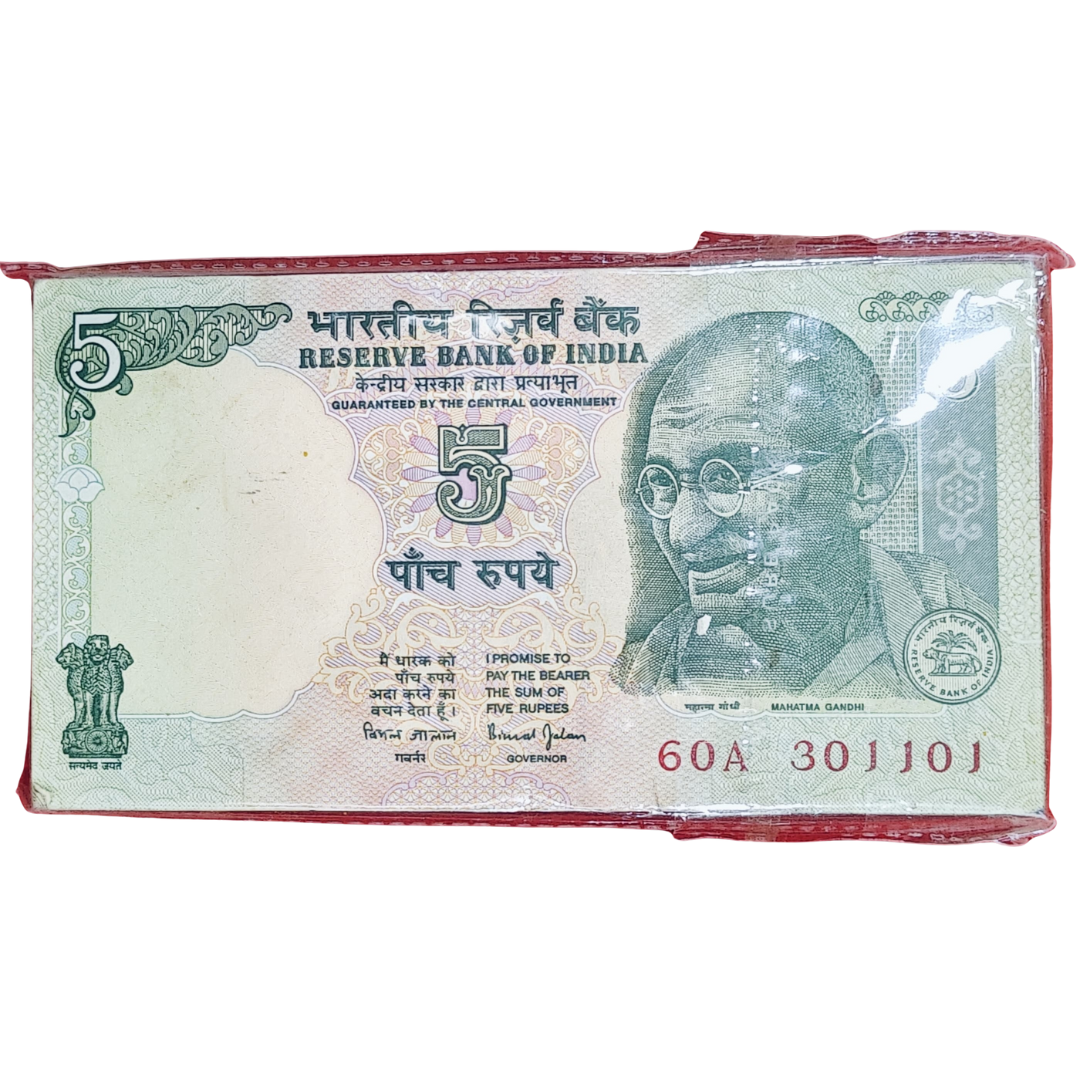 Rs 5 tractor Gandhi Birthday and anniversary note 100pis pkt  30.11.01 gem unc condition