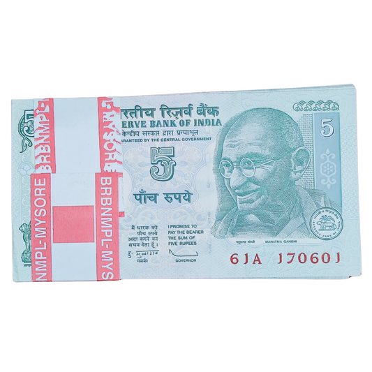 Rs 5 tractor Gandhi Birthday and anniversary note 100pis pkt  17.06.01 gem unc condition