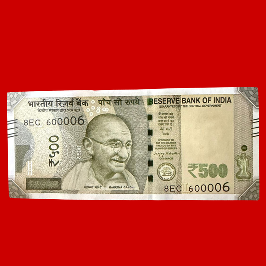 Rs 500 Note 600006 Lower Plus Lakha Number Collectible