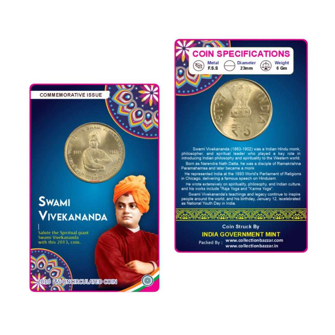 Rs 5 Swami Vivekananda 150th Birth Anniversaryve Coin Card spl edition buy